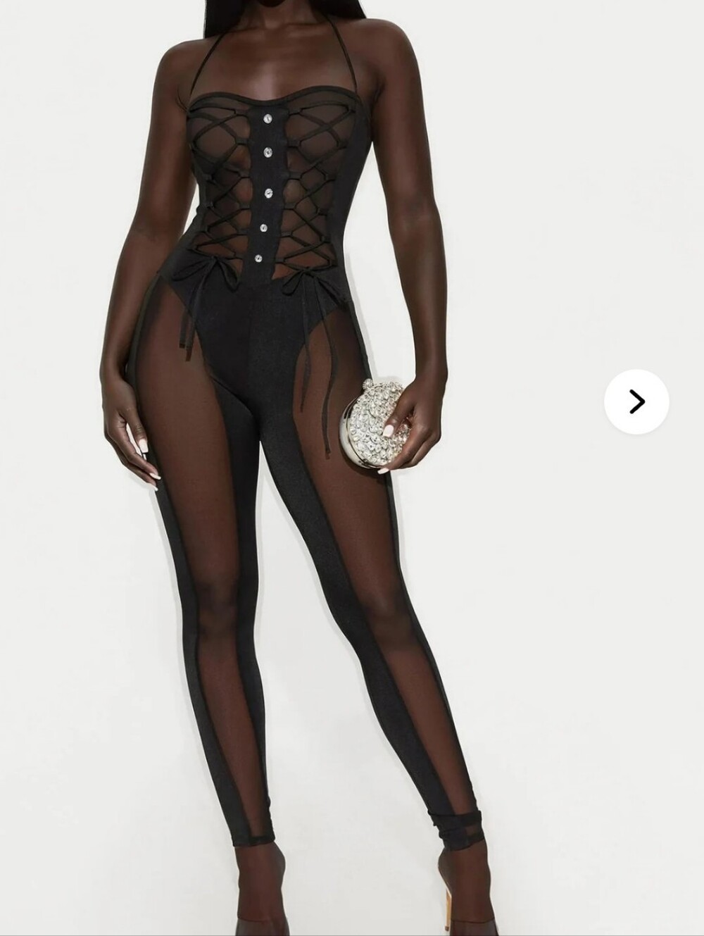 Fashion Nova Black Lace-Up Sheer Panel Jumpsuit